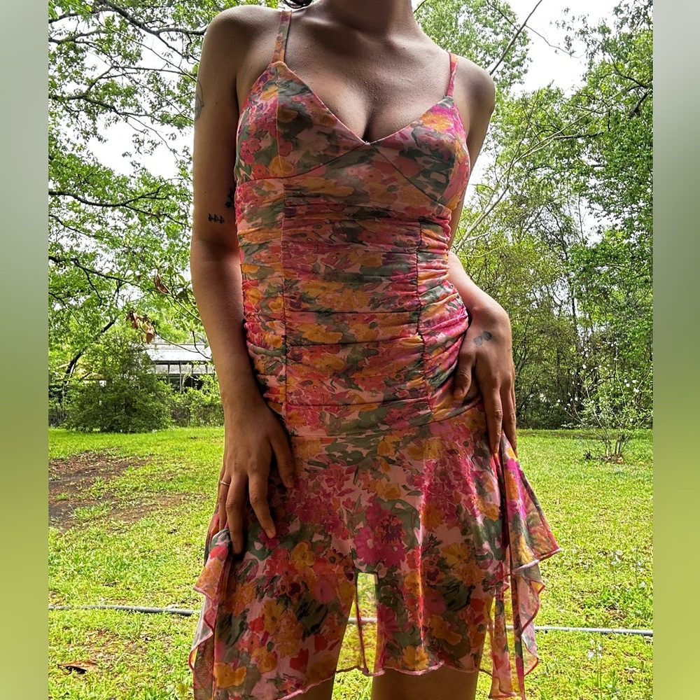 Floral Multicolor Spaghetti Strap Dress